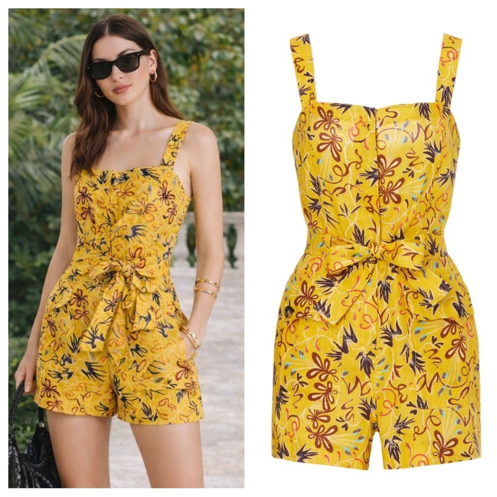 A.L.C. Gilmour Floral Linen Romper Belted Summer Resort Jumpsuit 51936